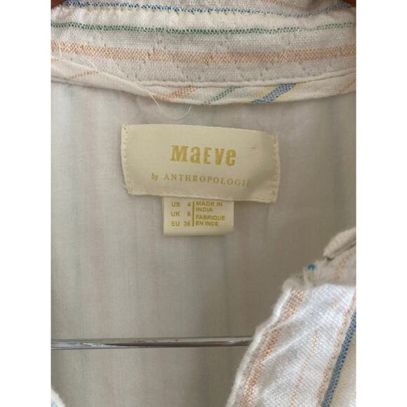 EUC Anthropologie Maeve Striped Button Down Tie Front Dress Beach Cotton 4 - Picture 6 of 13